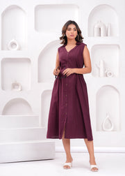 Solid Burgundy Notched Collar Dress for Women