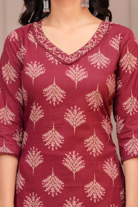 Maroon Printed Straight Kurta Set With Dupatta for Women