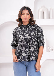 Women Black Printed Shirt Style Top