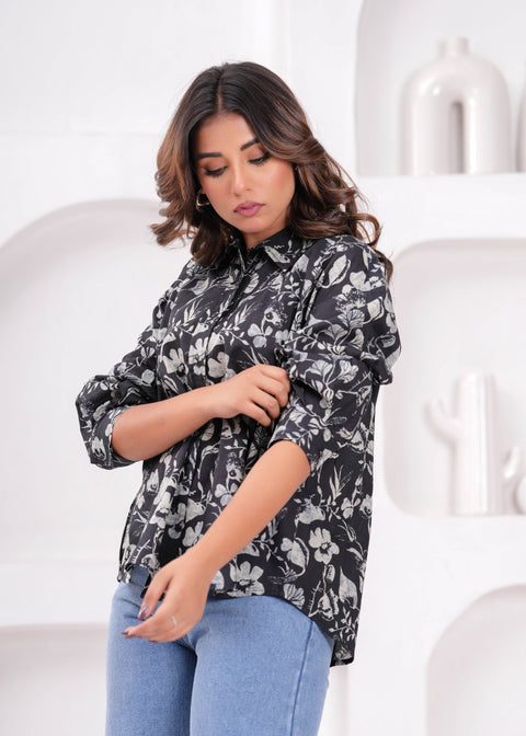 Women Black Printed Shirt Style Top