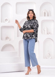 Women Black Printed Shirt Style Top