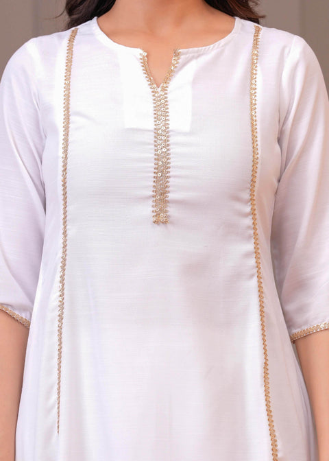 White Solid Kurta Set with Dupatta for Women