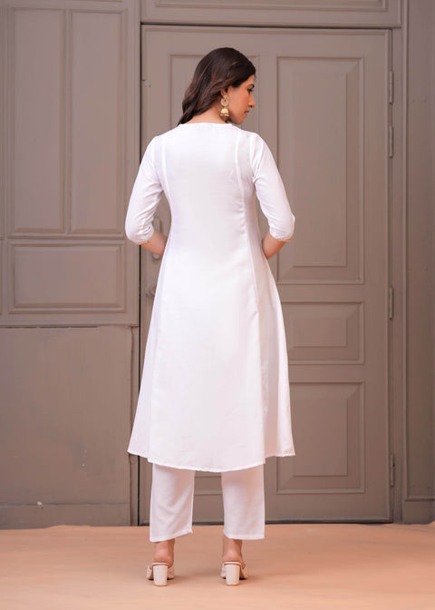 White Solid Kurta Set with Dupatta for Women