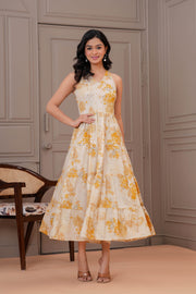 Printed Mustered Halter Neck Dress for Women