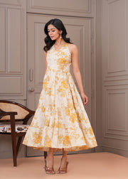 Printed Mustered Halter Neck Dress for Women