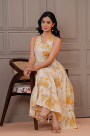 Printed Mustered Halter Neck Dress for Women