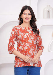 Rust Floral Printed Tunic for Women