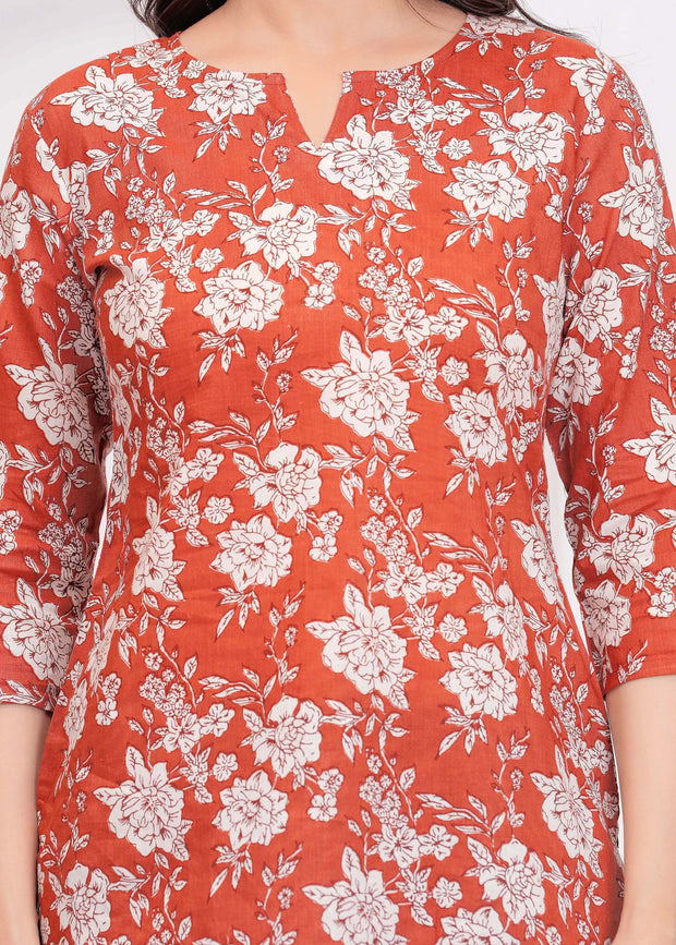 Rust Floral Printed Tunic for Women