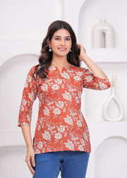 Rust Floral Printed Tunic for Women