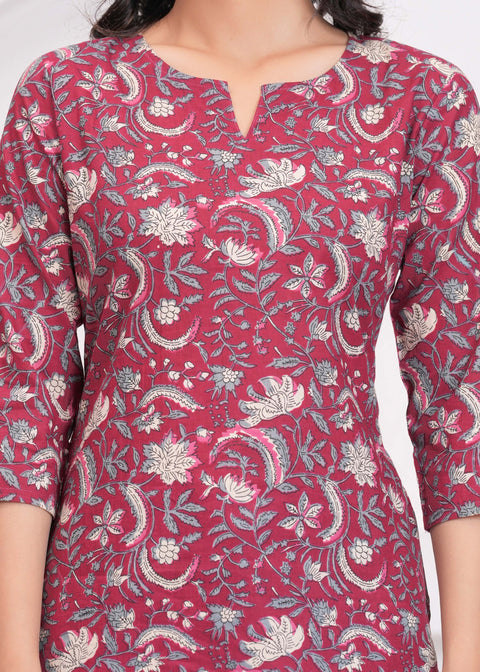 Maroon Floral Printed Straight Tunic for Women