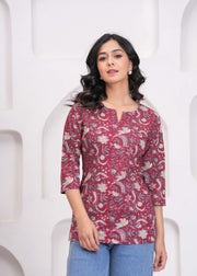 Maroon Floral Printed Straight Tunic for Women