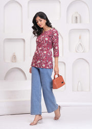 Maroon Floral Printed Straight Tunic for Women
