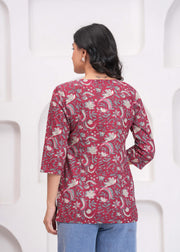 Maroon Floral Printed Straight Tunic for Women