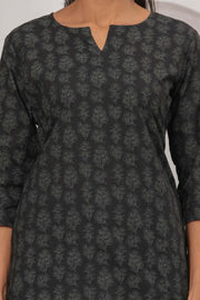Black Floral Printed Tunic for Women