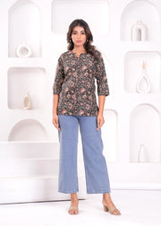 Black Printed Straight Tunic for Women