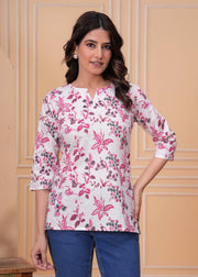 Pink Floral Printed Straight Tunic for Women