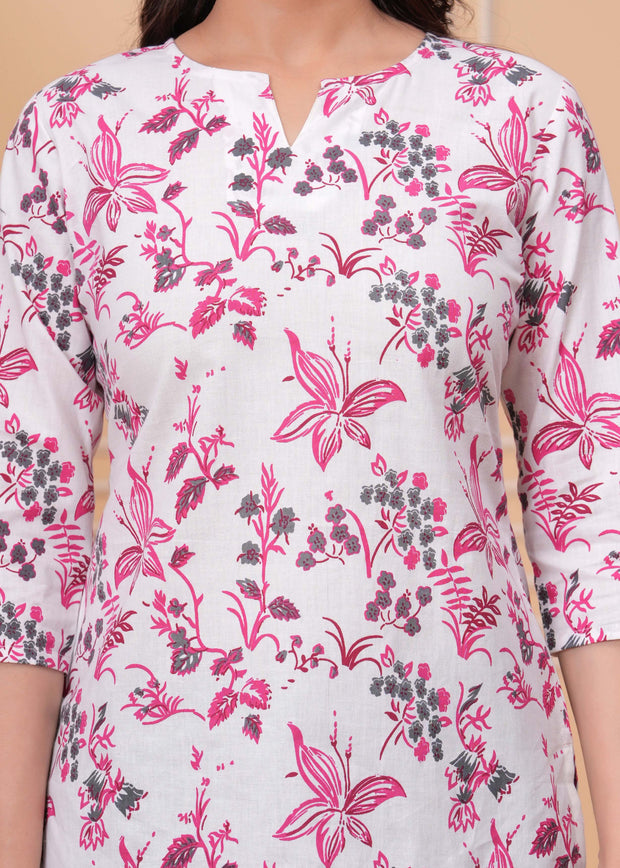 Pink Floral Printed Straight Tunic for Women