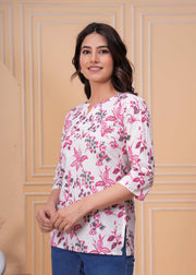 Pink Floral Printed Straight Tunic for Women