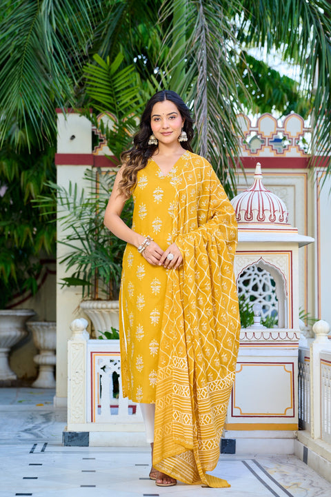 Yellow Sleeveless Kurta Set with Dupatta
