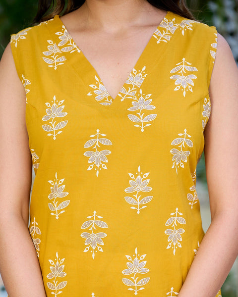 Yellow Sleeveless Kurta Set with Dupatta