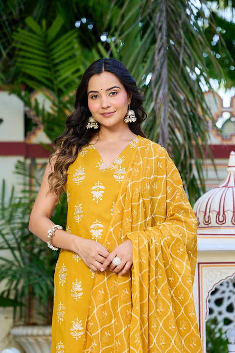Yellow Sleeveless Kurta Set with Dupatta
