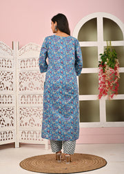 Blue Printed Kurta Set with Dupatta for Women