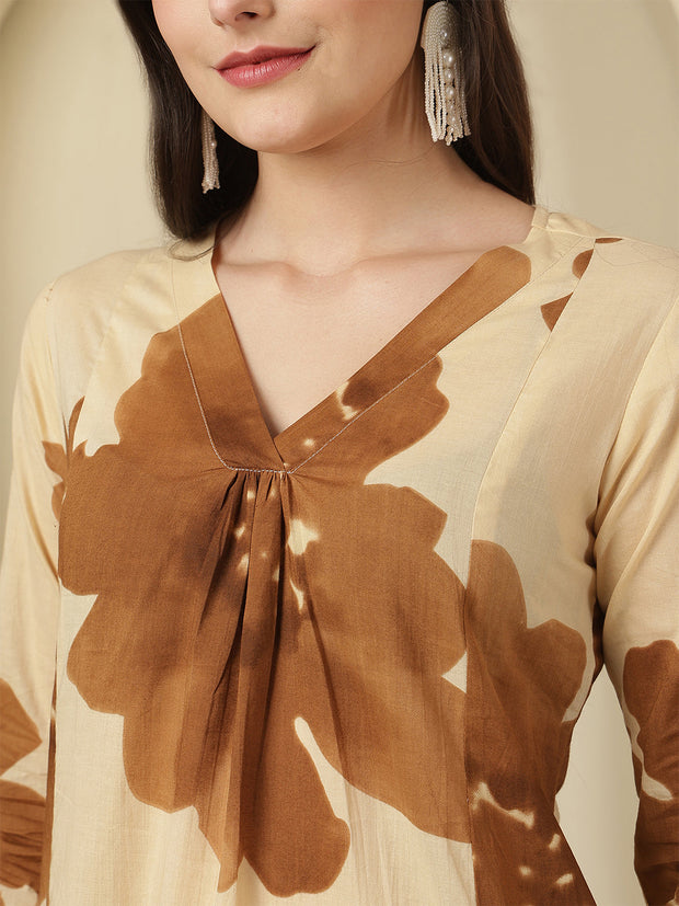 Beige Floral Printed Co-Ord Set for Women