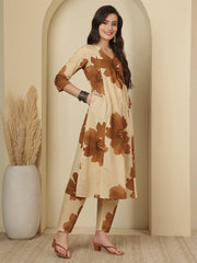 Beige Floral Printed Co-Ord Set for Women