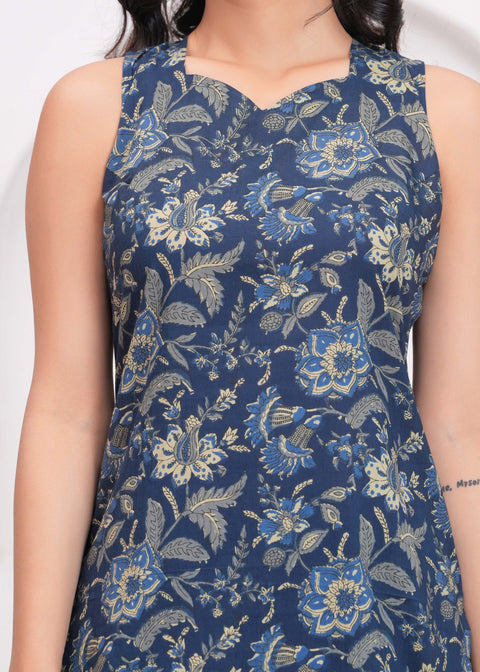 Blue Floral Printed Kurta Set with Dupatta for Women