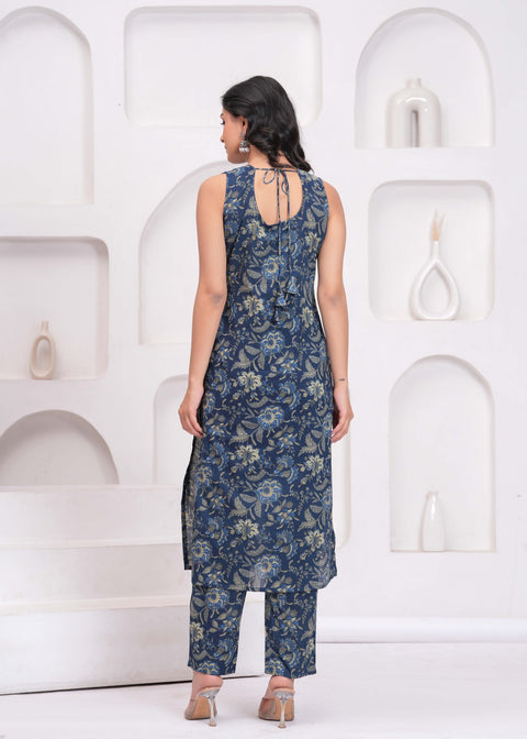 Blue Floral Printed Kurta Set with Dupatta for Women