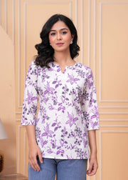 Purple Floral Printed Straight Tunic for Women