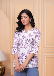 Purple Floral Printed Straight Tunic for Women