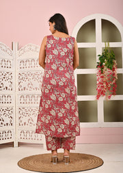 Mauve Floral Printed Kurta Set with Dupatta for Women