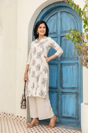 Off-White Printed Pure Cotton Coord Set For Women