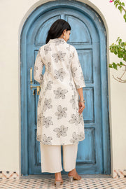 Off-White Printed Pure Cotton Coord Set For Women