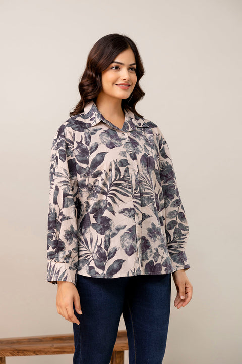 Beige Floral Printed Shirt for Women