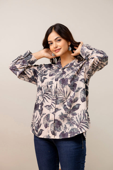 Beige Floral Printed Shirt for Women