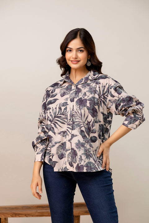 Beige Floral Printed Shirt for Women