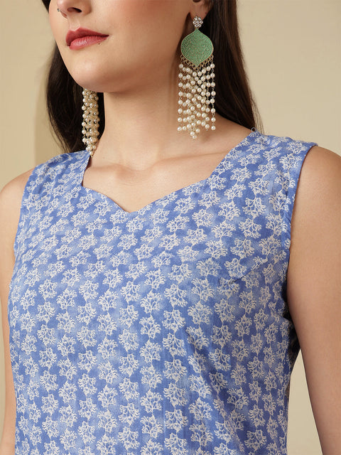 Blue Printed Kurta Set with Dupatta for Women