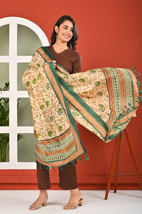 Brown Solid Kurta Set with Dupatta for Women