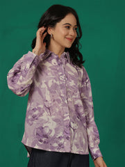 Purple Floral Printed Shirt for Women