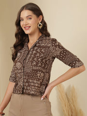 Brown Printed Straight Crop Top