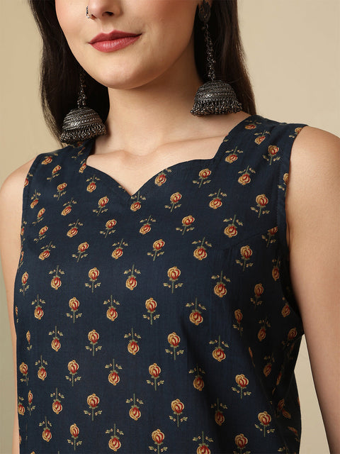 Blue Printed Kurta Set with Dupatta for Women