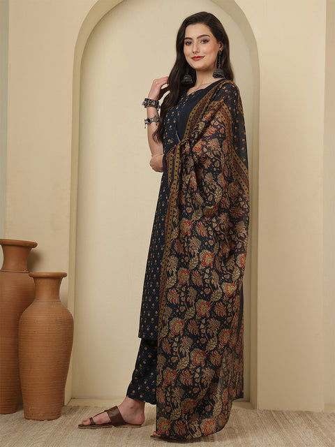 Blue Printed Kurta Set with Dupatta for Women