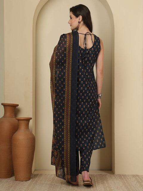 Blue Printed Kurta Set with Dupatta for Women