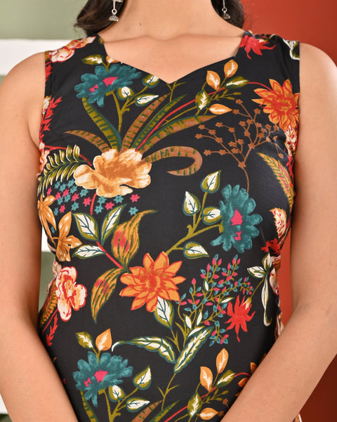 Black Printed Kurta Set with Dupatta for Women