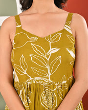 Olive Tropical Printed Dress for Women