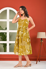 Olive Tropical Printed Dress for Women