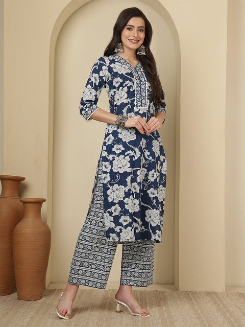 Blue Printed Kurta Set with Dupatta for Women