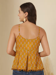 Yellow Printed Sleeveless Top for Women